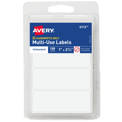 Avery Multi-Use Permanent Labels, 1 x 2.75, White, 128 Labels/Pack (6113)