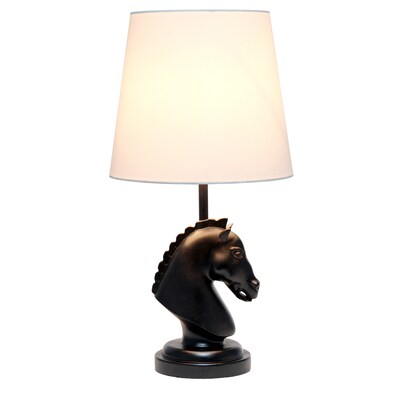 Simple Designs 17.25 Tall Polyresin Decorative Chess Horse Shaped Bedside Table Desk Lamp, Black (L