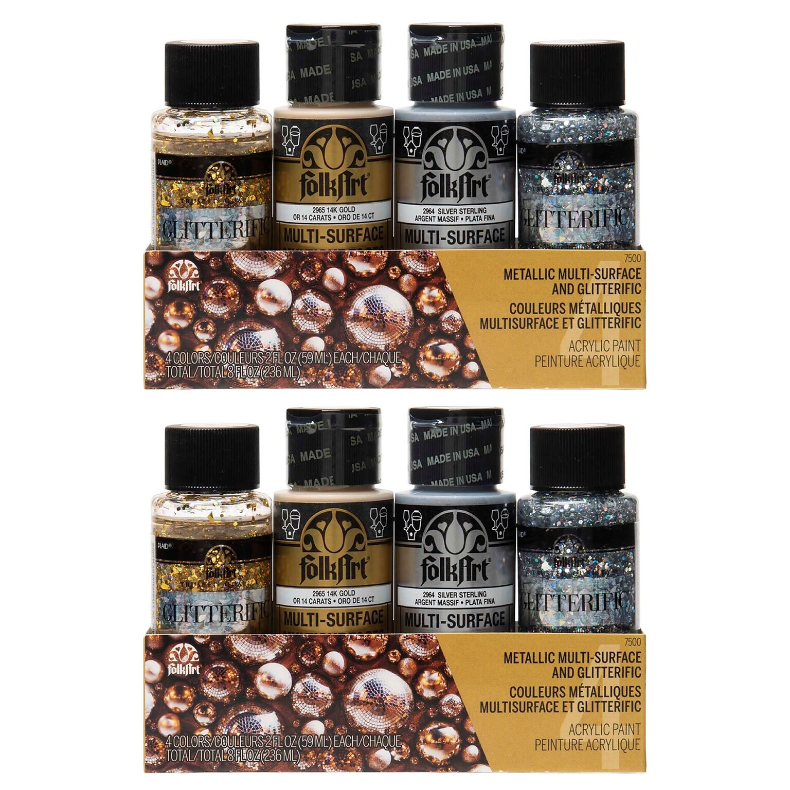 FolkArt Multi-Surface Acrylic Paint Set, 2oz., Glitterific Dazzle, 4/Pack, 2 Packs/Bundle (FLK7500-2)