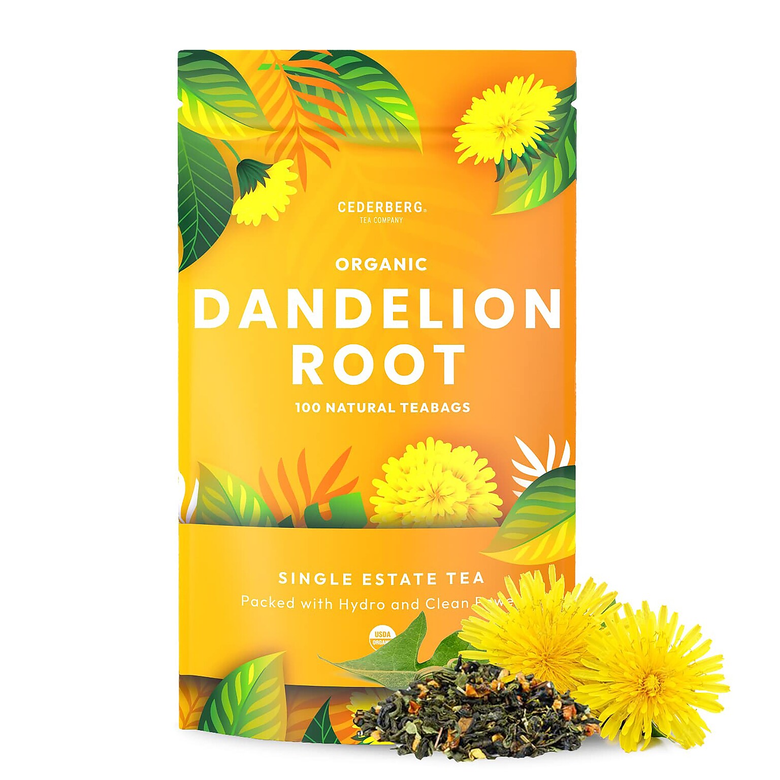 Cederberg Tea Company Organic Dandelion Root Herbal Tea, Caffeine Free, 100 Tea Bags/Pack (CT-DAND)