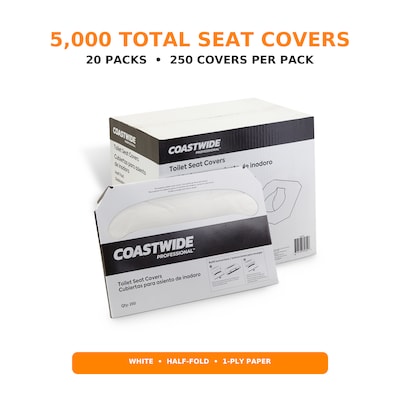 Coastwide Professional Toilet Seat Covers, 250/Pack, 20 Packs/Carton