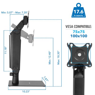 Mount-It! Adjustable Freestanding Single Monitor Arm with Height Adjustment, 17"–32", Black (MI-2757)