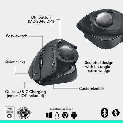 Logitech MX Ergo S Plus Wireless Ergonomic Trackball Mouse, Black (910-007247)