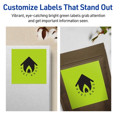 Avery Laser/Inkjet Multipurpose Square Labels, 4" x 4", Bright Green, 160/Pack (94100)