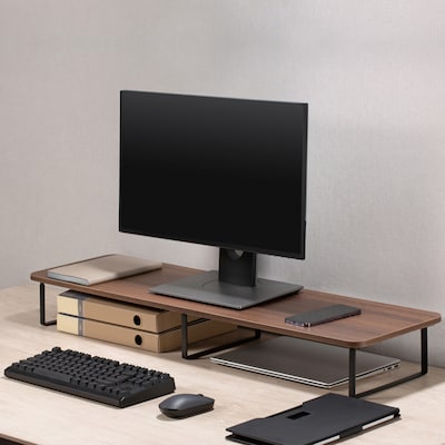 Lorell Quick Install Monitor Riser Stand, Up to 42" Monitor, Teak Brown (LLR99557)