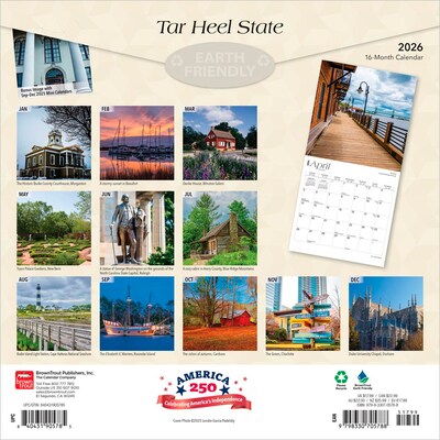 2026 BrownTrout Tar Heel State North Carolina Places 12 x 12 Monthly Wall Calendar (9798330705788)