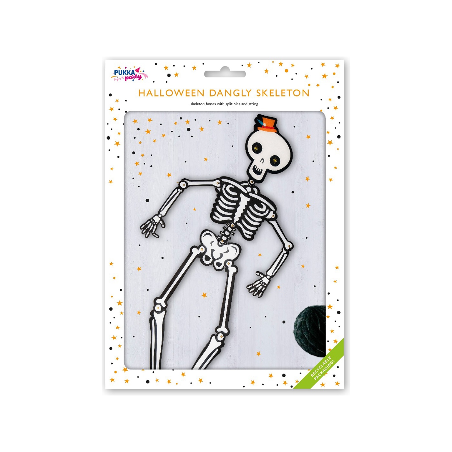 Pukka Party Halloween Dangly Skeleton, White (PTY536)