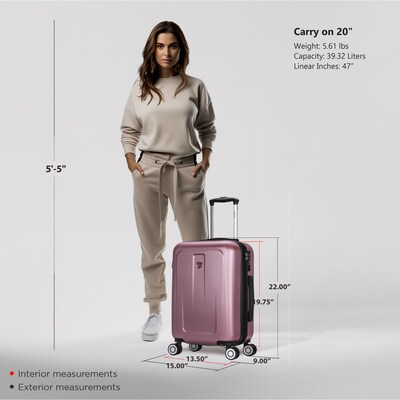 DUKAP Crypto 20" Hardside Carry-On Suitcase, 4-Wheeled Spinner, TSA Checkpoint Friendly, Rose Gold (DKCRY00S-ROS)