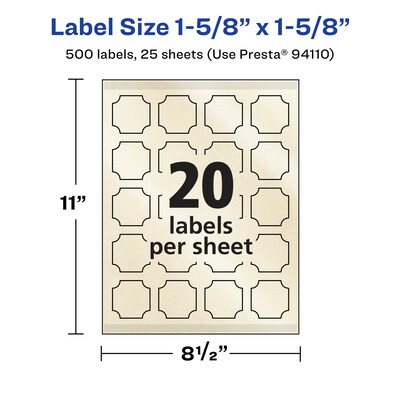Avery Pearlized Ivory Decorative Edge Multipurpose Labels, 1-5/8" x 1-5/8", Ivory, 500/Pack (94110)