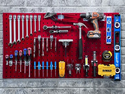 Triton Products LocBoard Pegboards with 30 pc. LocHook Assortment and Hanging Bin System (LB18-RKit)