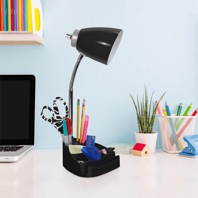 Creekwood Home Sleek Essentials 18.5" Flexible Coordinating Desk Lamp with Charging Outlet and Storage, Black (CWD-1019-BK)
