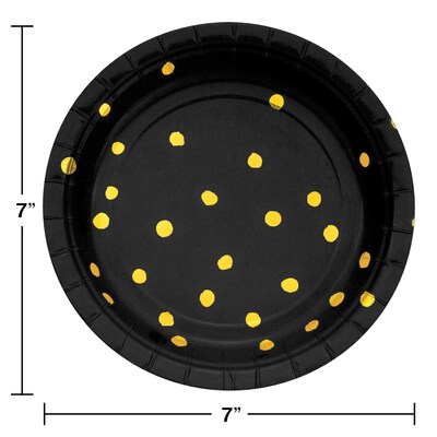 Creative Converting Black and Gold Foil Dot Paper Dessert Plates, 96/Pack (329932)