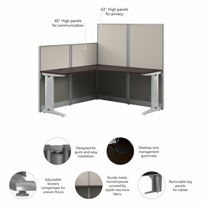 Bush Business Furniture Office in an Hour 63"H x 65"W L-Shaped Cubicle Workstation, Mocha Cherry (WC36894-03K)