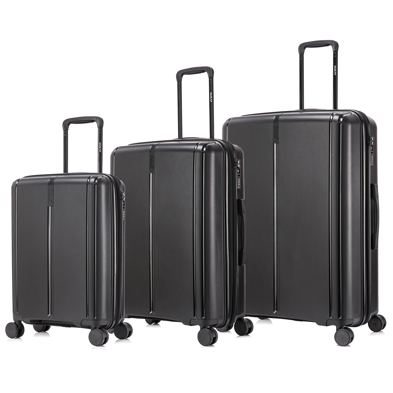 DUKAP Airley 3-Piece Hardside Spinner Luggage Set, TSA Checkpoint Friendly, Black (DKAIRSML-BLK)