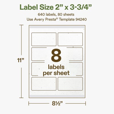 Avery Hemp Rectangle Laser/Inkjet Multipurpose Labels, 2" x 3-3/4", Off-White (640/Box)