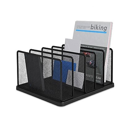 TRU RED Wire Mesh File Organizer, 5-Compartment, Matte Black – Vertical Desktop Sorter for Files, Folders & Mail