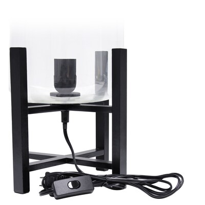Simple Designs Black Wood Mounted Table Lamp with Clear Glass Cylinder Shade (LT1068-CLR)