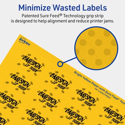 Avery Laser/Inkjet Rectangle Multipurpose Labels, 1" x 1.5", Bright Yellow, 1280/Pack (94219)