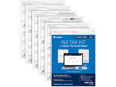 Adams 2024 W-2 Tax Form with W-3 Forms and Access to Tax Forms Helper, 6-Part, 2-Up, Copy A, 1, B, C, 2, D, 50/Pack