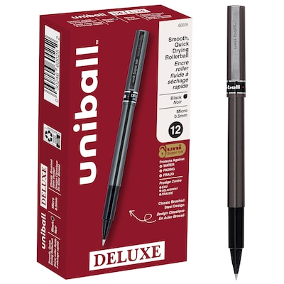 uni-ball Deluxe Rollerball Pens, Micro Point, 0.5mm, Black Ink (60025)