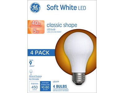 GE 5 Watt Soft White LED General-Purpose Bulb, 4/Pack (99176)