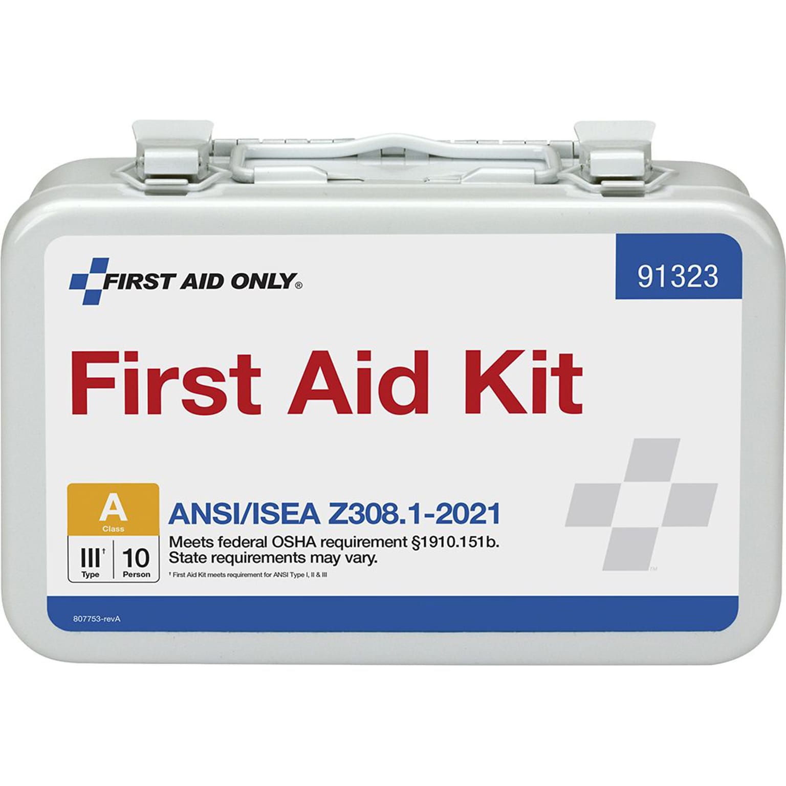 First Aid Only Metal First Aid Kit, ANSI 2021 Class A, 10 People, 76 Pieces (91323)