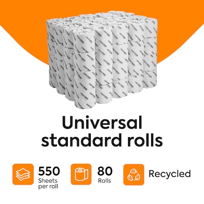 Coastwide Professional Recycled Toilet Paper, 2-ply, White, 550 Sheets/Roll, 80 Rolls/Carton