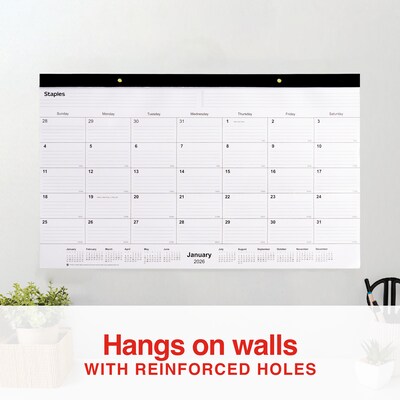 2026 Staples 18" x 11" Monthly Desk Pad Calendar, White/Black (ST17392-26)