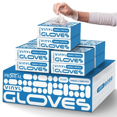 ProHeal Clear Vinyl Disposabel Gloves, Powder and Latex Free, X-Small, 1000 Count (PH-16529C)