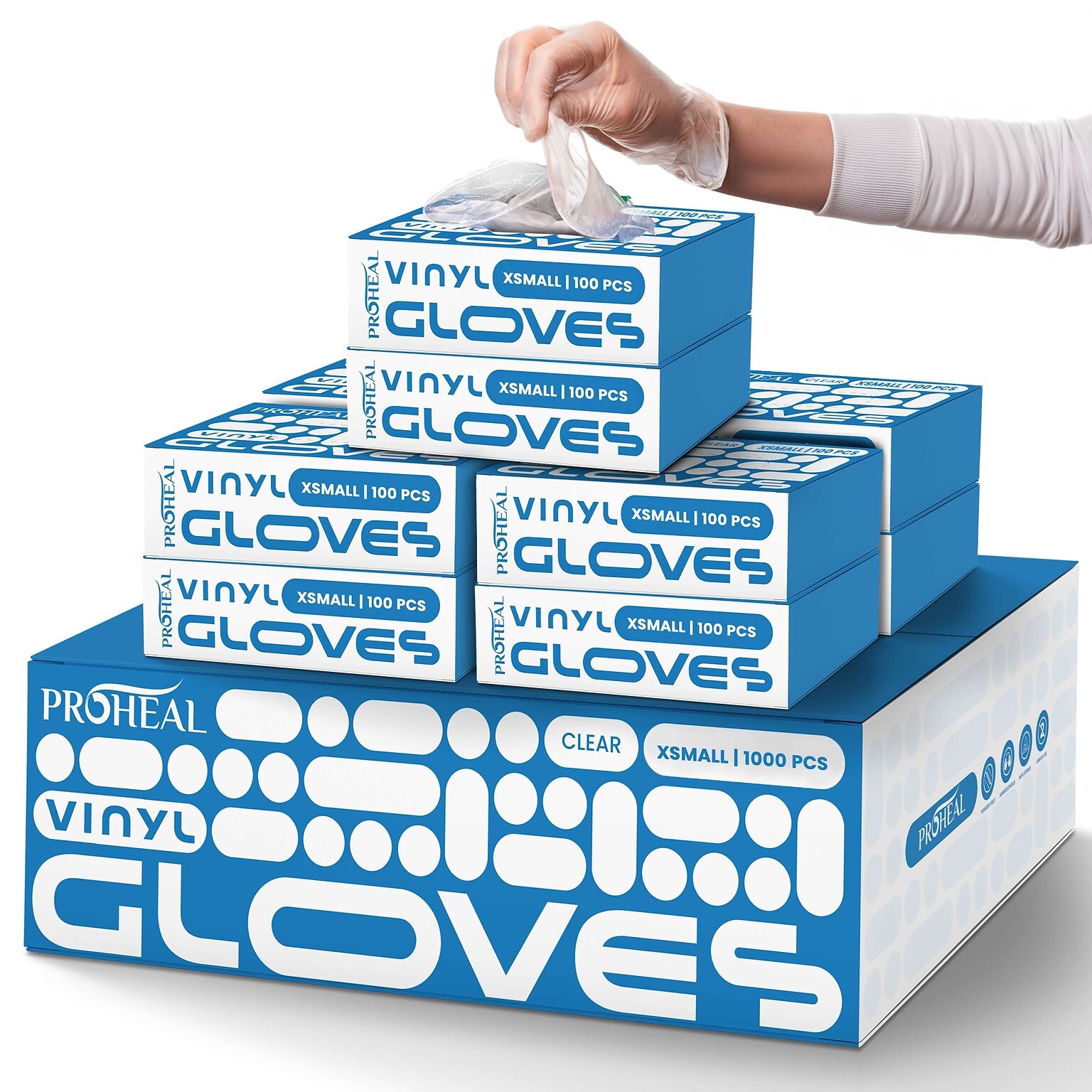 ProHeal Clear Vinyl Disposabel Gloves, Powder and Latex Free, X-Small, 1000 Count (PH-16529C)