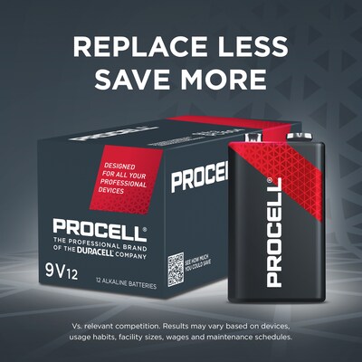 Procell 9V Alkaline Battery, 12/Pack (PC1604/PC1604BK)