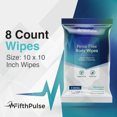 FifthPulse Large Adult Bathing Wipes - Disposable Body Cleansing Wipes for Men & Women - No Rinse, 8 Count (FMN100673)
