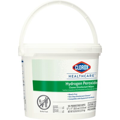 Clorox Healthcare Hydrogen Peroxide Cleaner Disinfectant Wipes, 185 Wipes/Bucket, 2/Carton (30826)