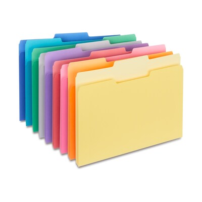 Staples® File Folders, 1/3-Cut Tab, Letter Size, Assorted Colors, 100/Pack (ST508804-CC)