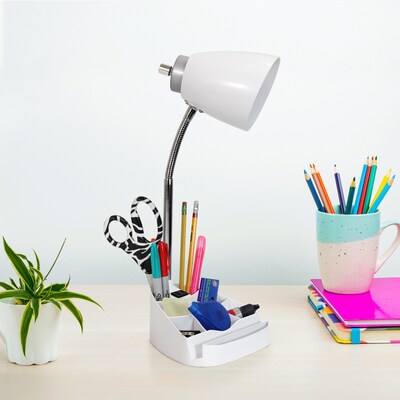 Creekwood Home Sleek Essentials 18.5" Flexible Coordinating Desk Lamp with Charging Outlet and Storage, White (CWD-1005-WH)
