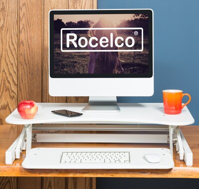 Rocelco 32"W 5"-17"H Adjustable Standing Desk Converter, White (R ADRW)