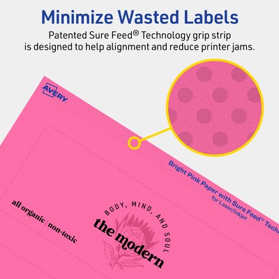 Avery Laser/Inkjet Rectangle Multipurpose Labels, 2.5" x 7", Bright Pink, 120/Pack (94247)