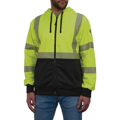 Ergodyne GloWear 8318BK High Visibility Long Sleeve Black Bottom Hooded Zip-Up Sweatshirt, ANSI Type R Class 3, Lime, 5XL