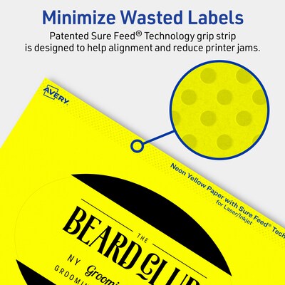 Avery Oval Laser/Inkjet Multipurpose Labels, 4" x 6", Neon Yellow (160/Box)
