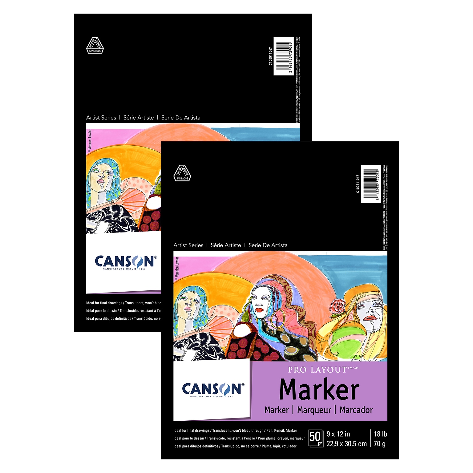 Canson Artist Series 9 x 12 Pro Layout Marker Pad, 50 Sheets/Pad, 2/Bundle (MCXC100511047-2)