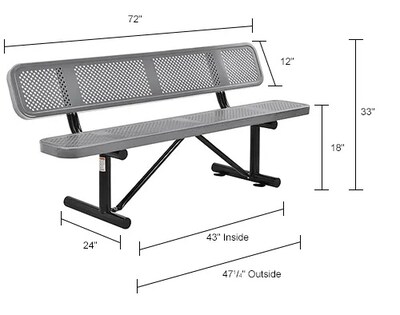 Global Industrial 6' Outdoor Steel Picnic Bench w/ Backrest, Perforated Metal, Gray (694557GY)