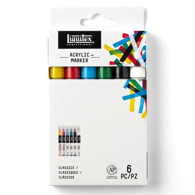 Liquitex Professional Acrylic Paint Marker, Fine Nib, 2 mm, Classic Colors, 6/Pack (LIQ4690002)