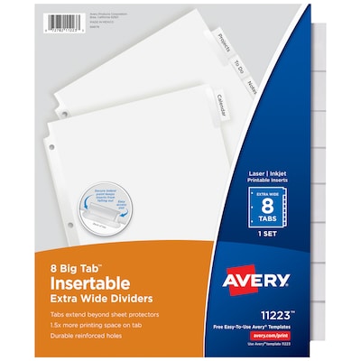 Avery Big Tab Extra-Wide Insertable Paper Divider, 8 Tabs, Clear (11223)