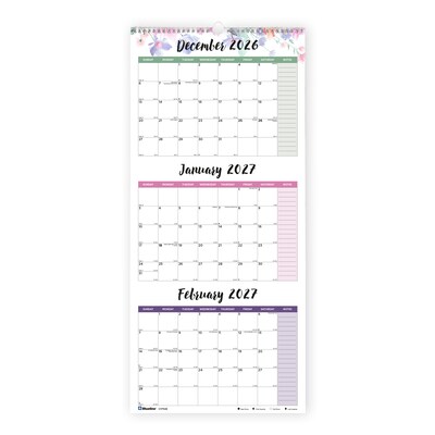 2026-2027 Blueline Colorful Passion Floral 12.25 x 27 Three-Month Wall Calendar (C171129-27)