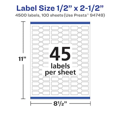 Avery Laser/Inkjet Decorative Edge Waterproof Multipurpose Labels, 2.5"  x 0.5", White, 4500/Box (94749)