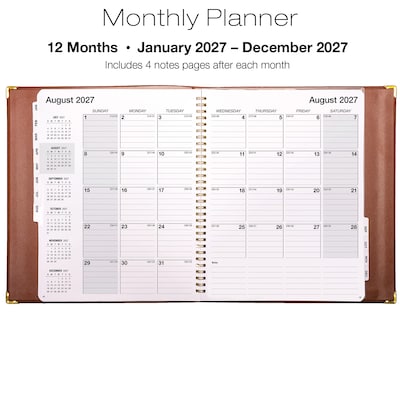 2027 Excello Brands 10" x 11.5" Monthly Standard Planner, Faux Leather Cover, Brown (CM-CY27-8511-BN)