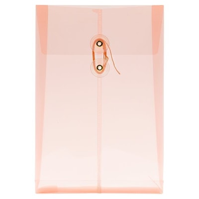 JAM Paper Plastic Envelopes with Button & String Tie Closure, 6 1/2 x 9 1/4, Peach, 12/Pack (33630