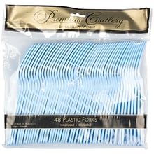 JAM PAPER Premium Utensils Party Pack, Plastic Forks, Light Blue, 48 Disposable Forks/Pack