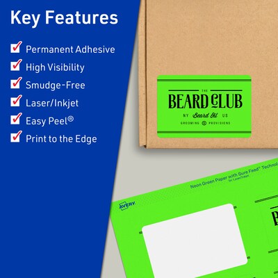 Avery Laser/Inkjet Multipurpose Rectangle Labels, 2 x 3.5, Neon Green, 640/Box (94238)
