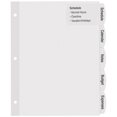 Avery Big Tab Printable Paper Dividers with Large White Labels, 5 Tabs, White, 20 Sets/Pack (14440)